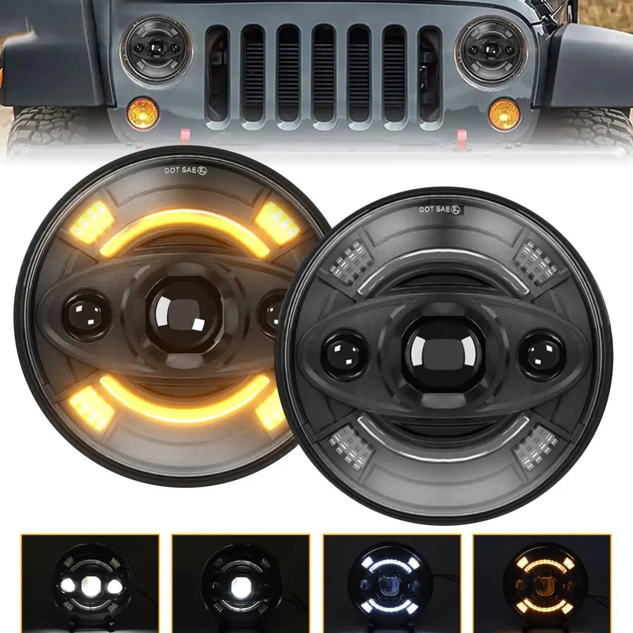 Faro Wrangler rotondo a LED da 7 pollici per Jeep JK Harley Faro rotondo H4 H13 240W 25000LM Faro super luminoso 6000K 9-32V