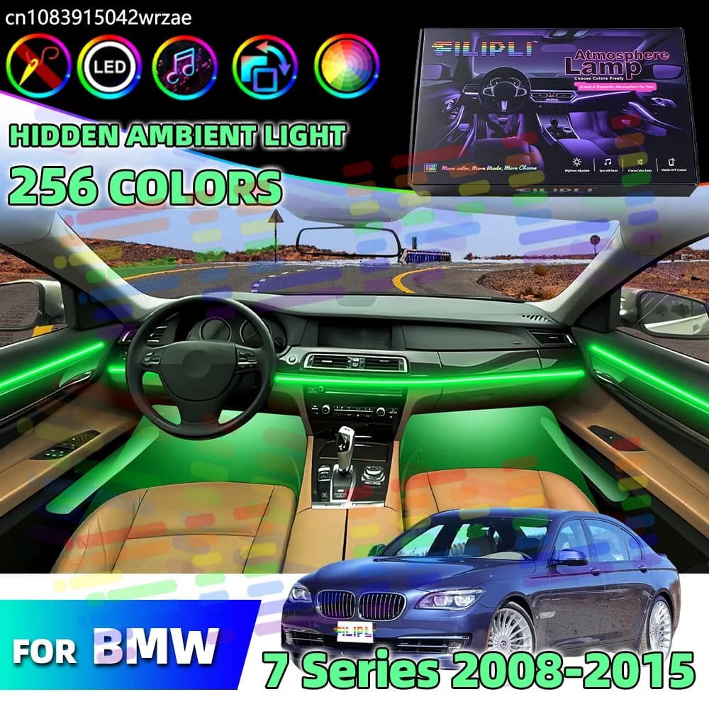 Striscia LED Neon per BMW Serie 7 F01 F02, 64 RGB, Luci Ambientali Luminose, Controllo App, Illuminazione Dinamica Sinfonica, Accessorio per Interni Auto