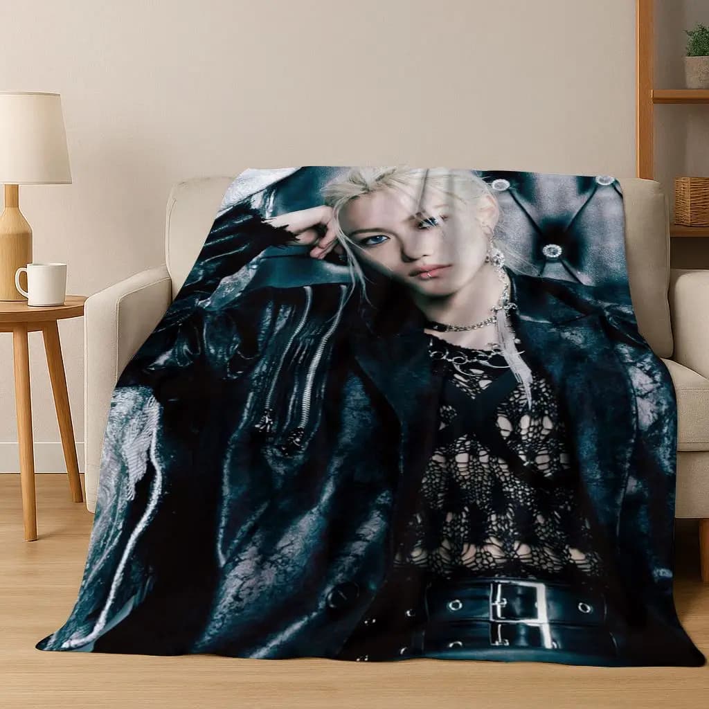 Coperta in flanella 3D con stampa Stray Kids Kpop Star Felix, morbida e calda, per camera da letto, soggiorno, letto, viaggi, campeggio, picnic, regalo