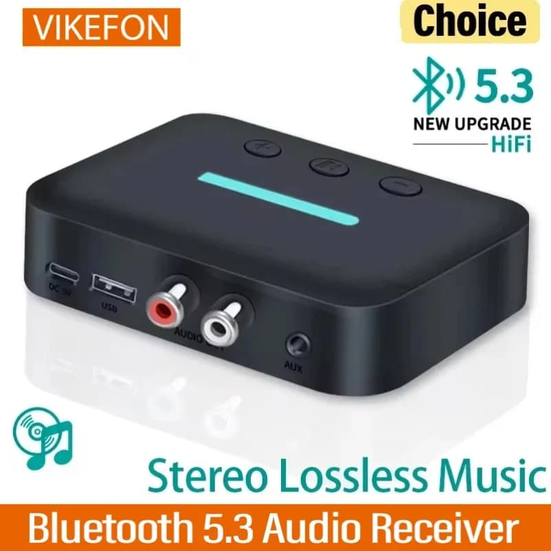 Adattatore audio Bluetooth 5.3 Ricevitore wireless Musica stereo USB 3,5 mm AUX R/L RCA Supporto riproduzione da disco U per amplificatore per altoparlanti desktop