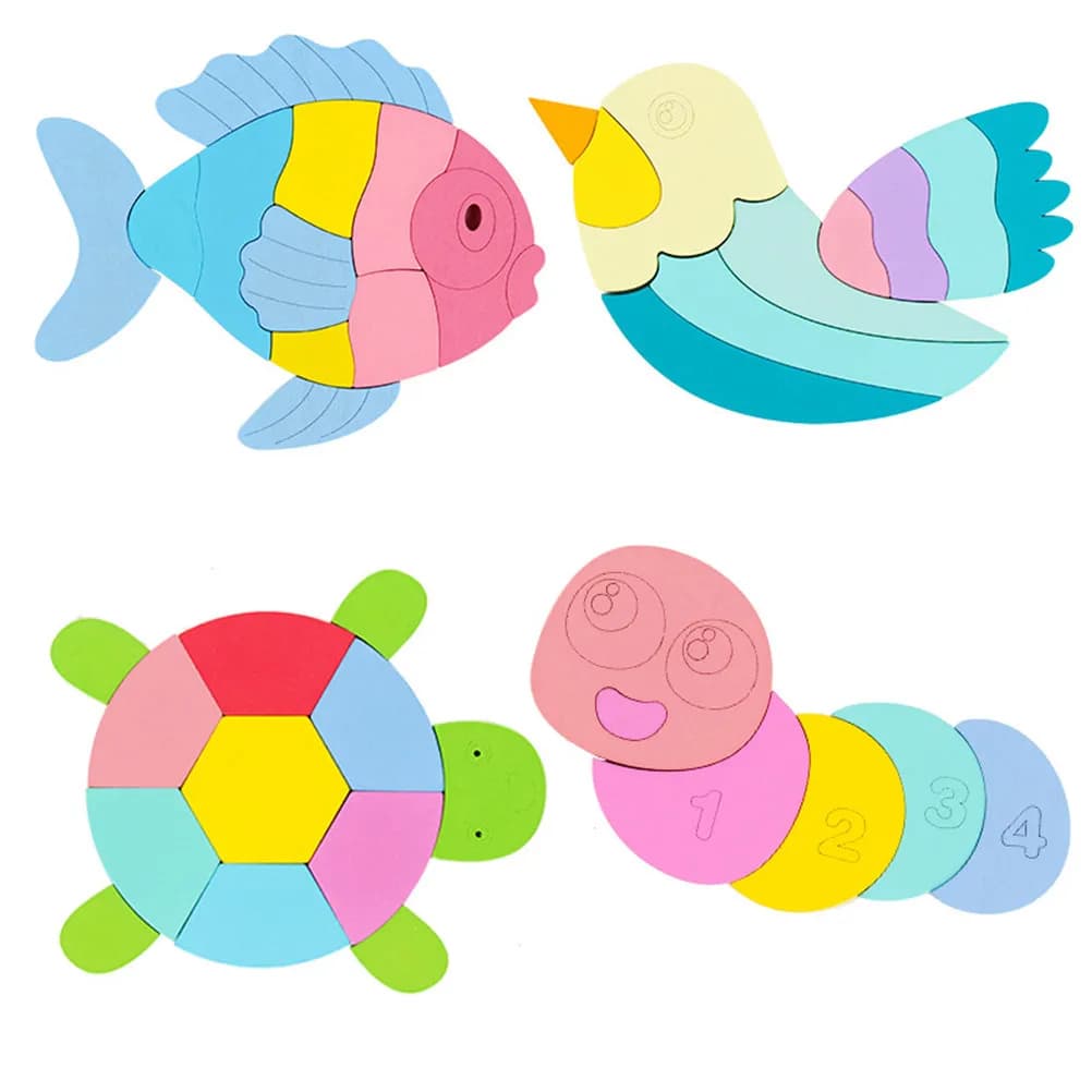 1Pcs Cartoon Fish Pattern Wooden Puzzle 3D Memory Jigsaw Educational Gift Develop Imagination Wooden Puzzle