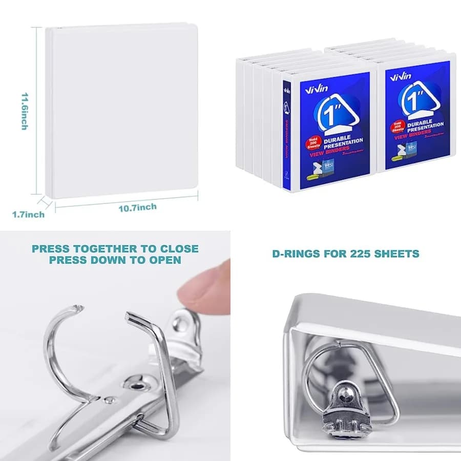 Raccoglitore a 3 anelli, robusto con tasche interne, copertina trasparente, senza PVC, adatto per 225 fogli di carta formato US Letter