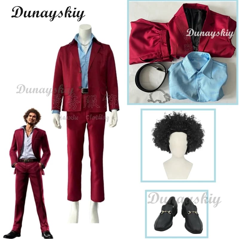 Abito cosplay Kasuga Ichiban - Parrucca nera e stivali in pelle per adulti Scarpe Drago Perfetto per l'uso quotidiano Halloween Natale