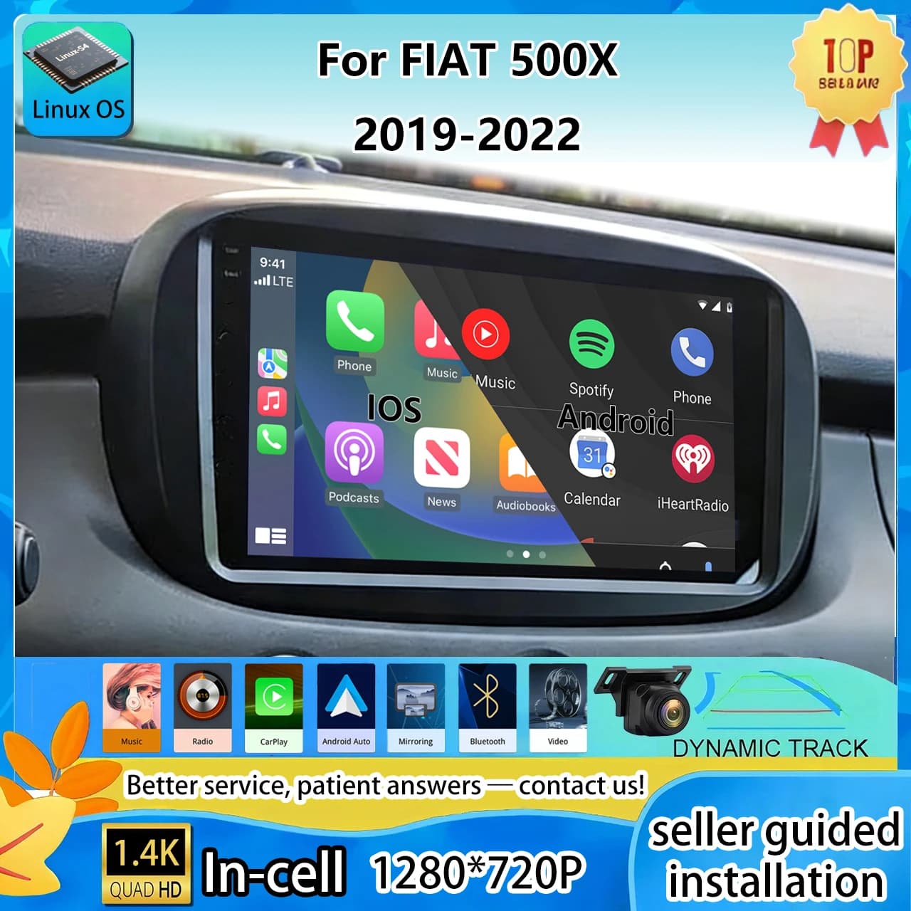 Radio For FIAT 500X 2019-2022 Wireless Carplay Car Multimedia Player Upgrade Touch Screen Android Auto car play Nav Linux BT5.0