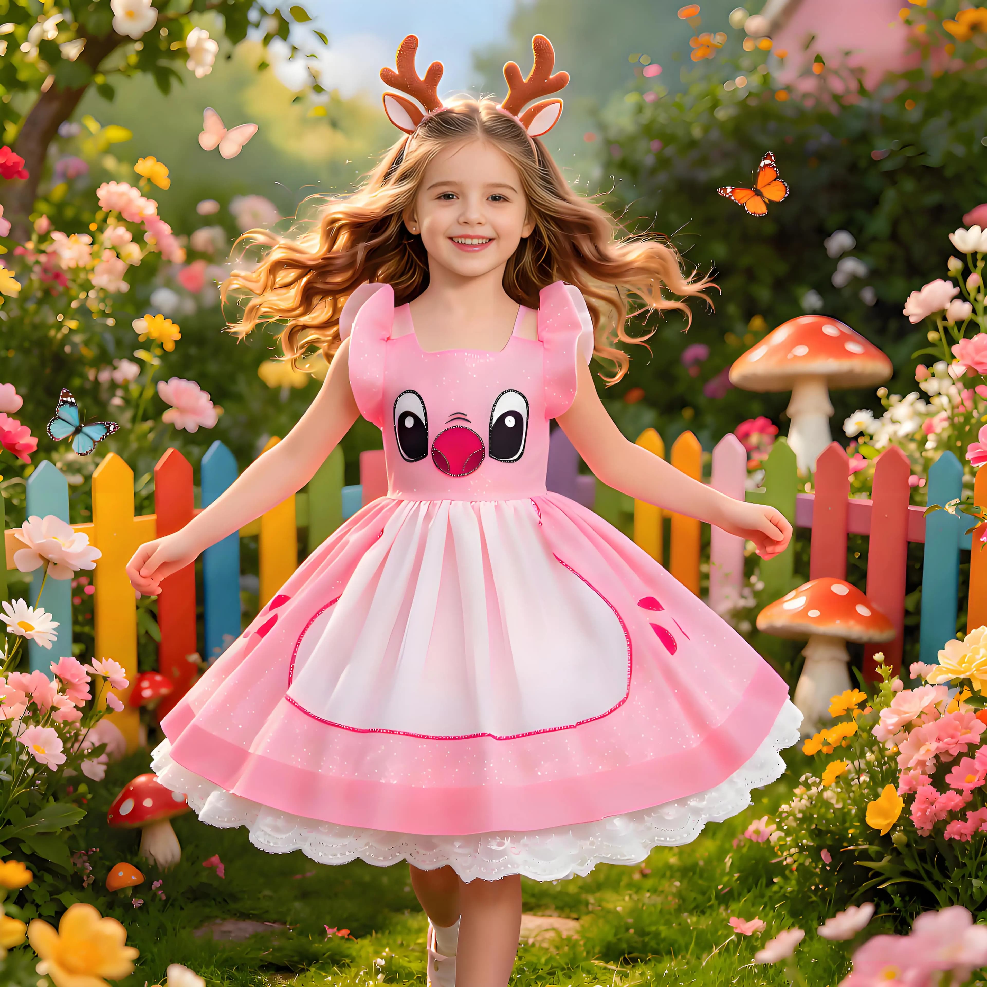 Vestito in Stile Disney 2026 Lilo & Stitch per Bambine, Costume per Halloween, Carnevale, Spettacoli Teatrali e Travestimenti per Bambini 2-10 Anni