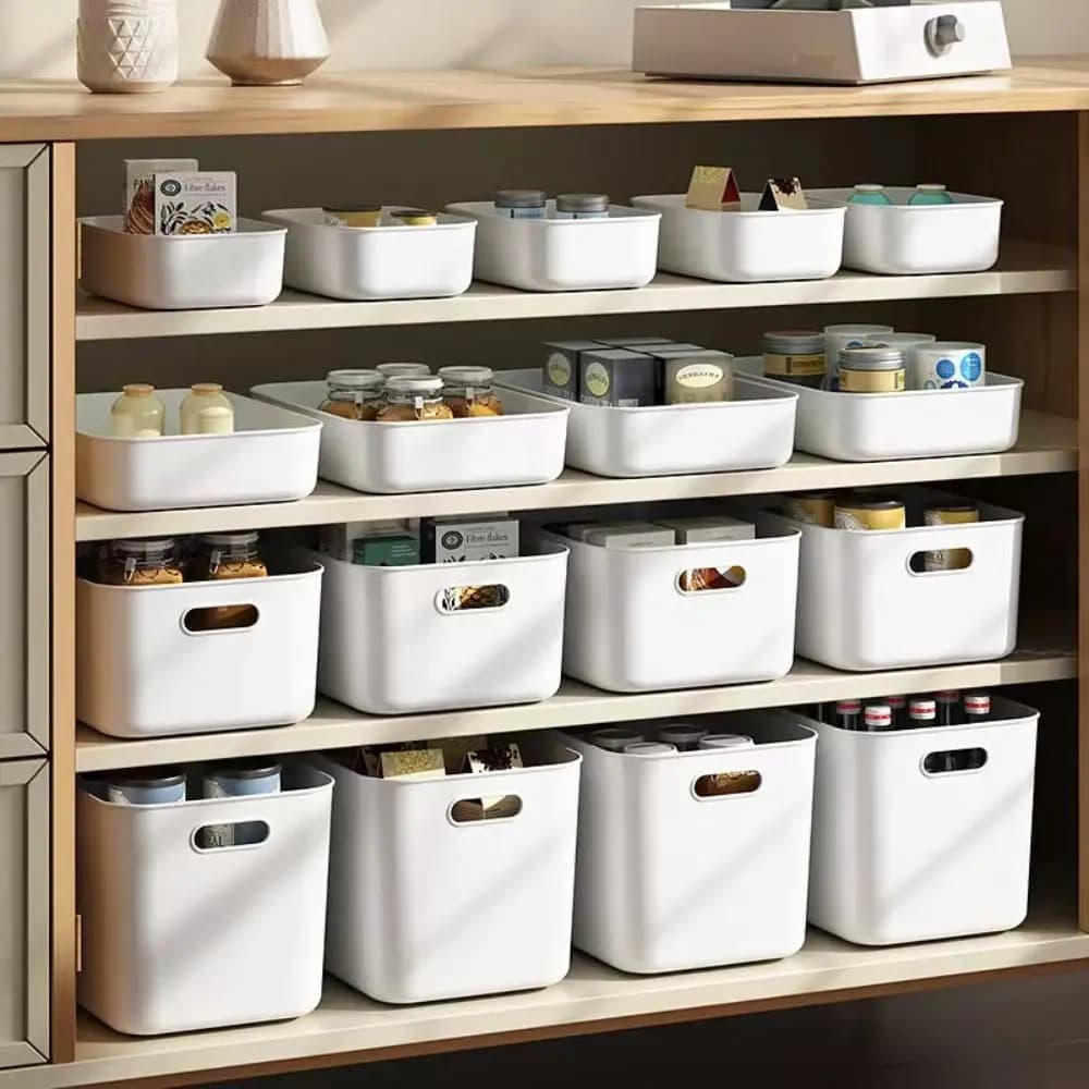 Hot With Lid Cover Stackable Storage Box Plastic Solid Table Organizer Case Convenient Home Container For Home Bedroom