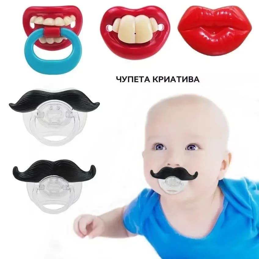 Ciuccio per Neonati con Design Divertenti, Denti di Coniglio, Grande Bocca Rossa, in Silicone Medicale Morbido, Ergonomico per Bambini