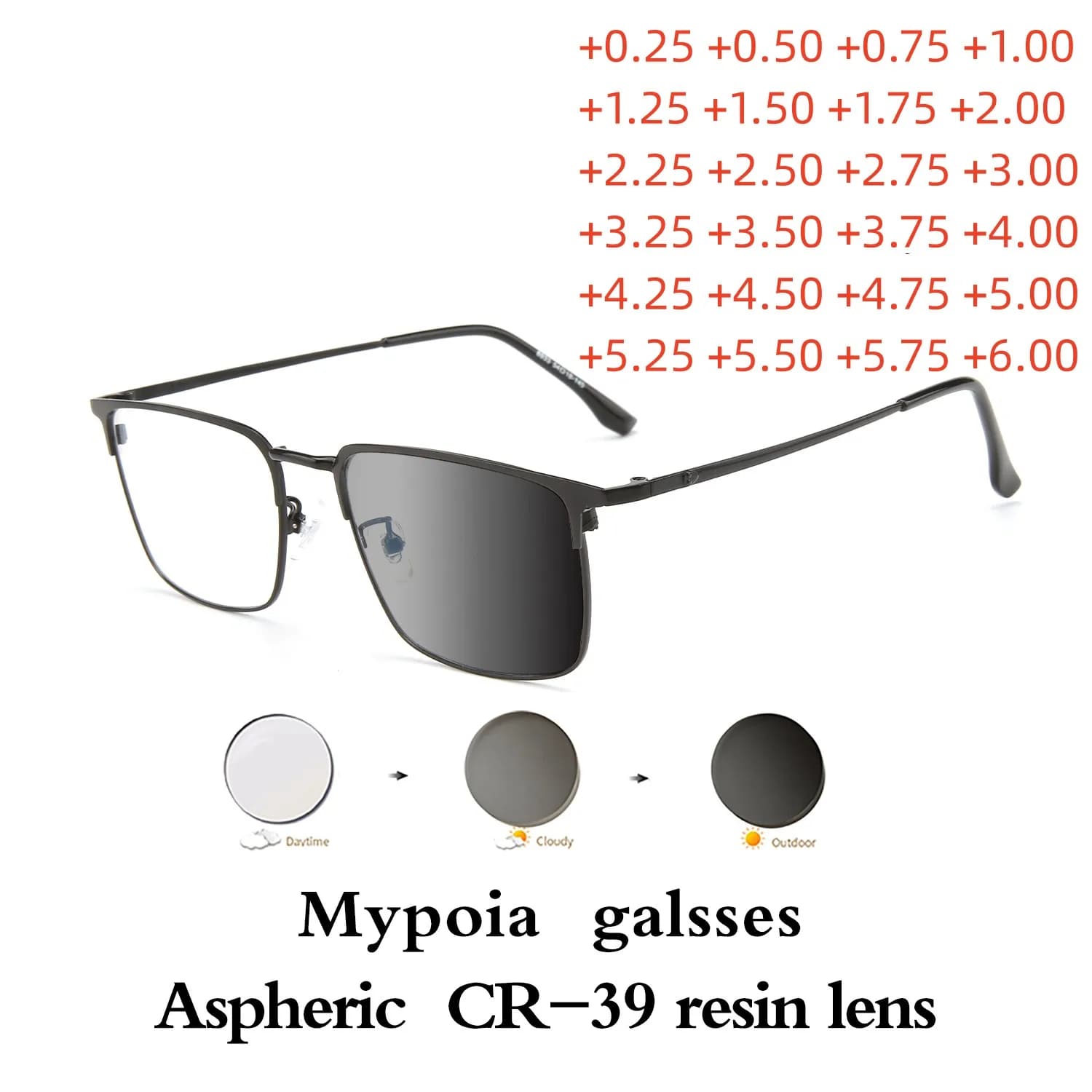 Sun Transition Photochromic Half Frame Reading Glasses Men Women Business Hyperopia Glasses Outdoor Eyewear diopters +1.0 To 6.0