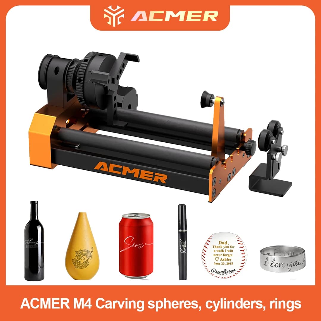 Rotating roller spindle for ACMER M4 360 ° Laser Engraver Rotary cutter Diameter 3 griffe 4-64 mm for objects with curved surface of cup ring