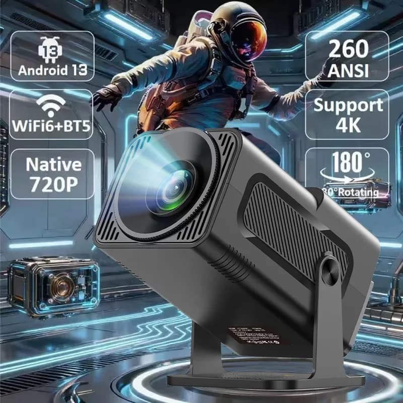 Proiettore Portatile HY320 Mini Android 11 4K 720P Nativo, 300ANSI, Wifi6, BT5.0, per Cinema e Uso Esterno, 180° ° Proiettore Rotante
