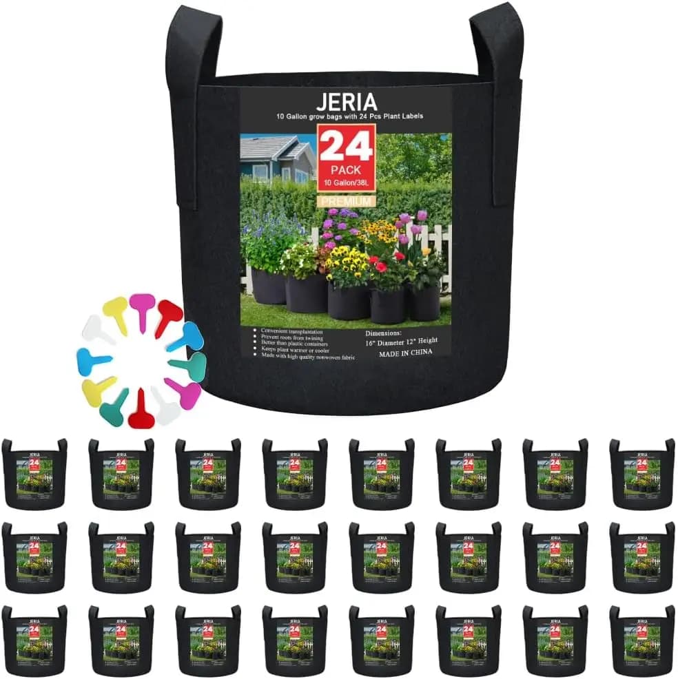 Confezione da 24 Sacchi per Coltivazione in Tessuto Non Tessuto da 10 Galloni con Manici ed Etichette per Piante, Vasi in Tessuto Resistente per Giardinaggio