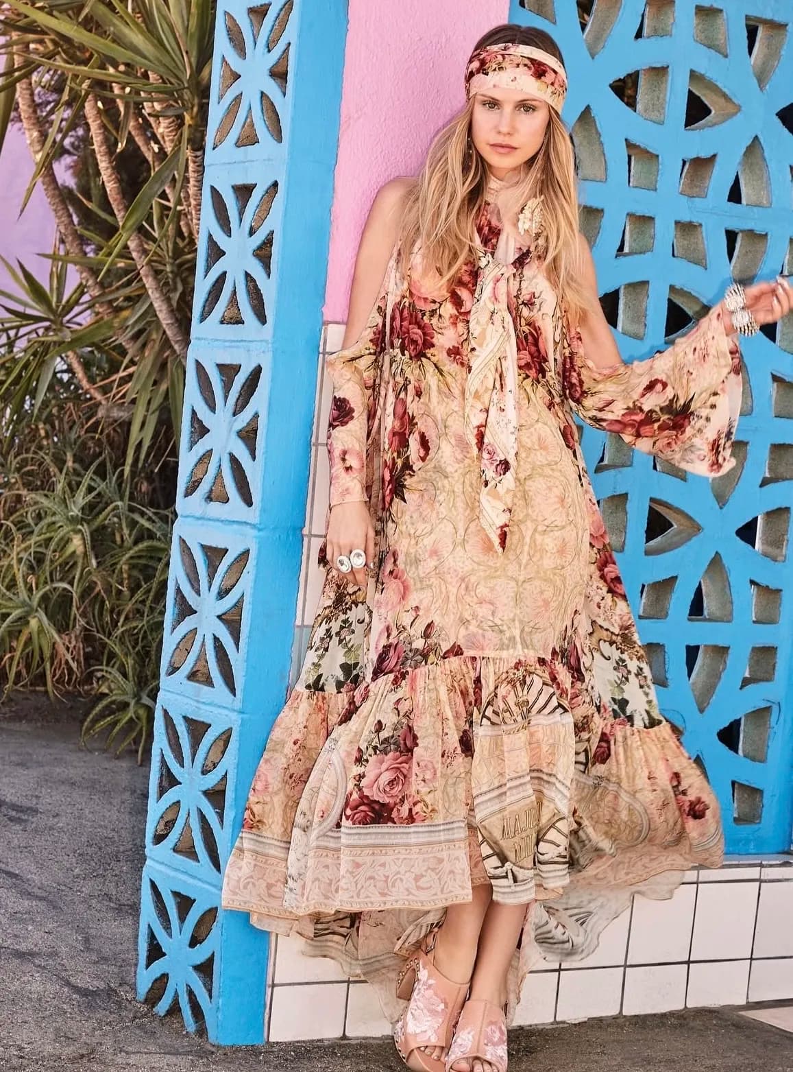2025 New Women Print Floral Maxi Dress Lace Seams Lace Stripe V Stripe Elegant Woman 100% Silk Dress