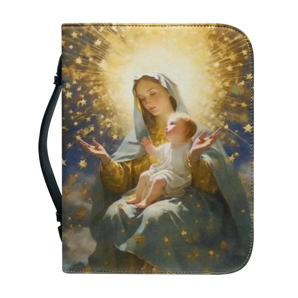 Nuova Borsa Porta Bibbia da Donna con Stampa Motivo Vergine Maria, Custodia in Pelle per Bibbia, Borsa per Libri Sacri e Studio Cristiano
