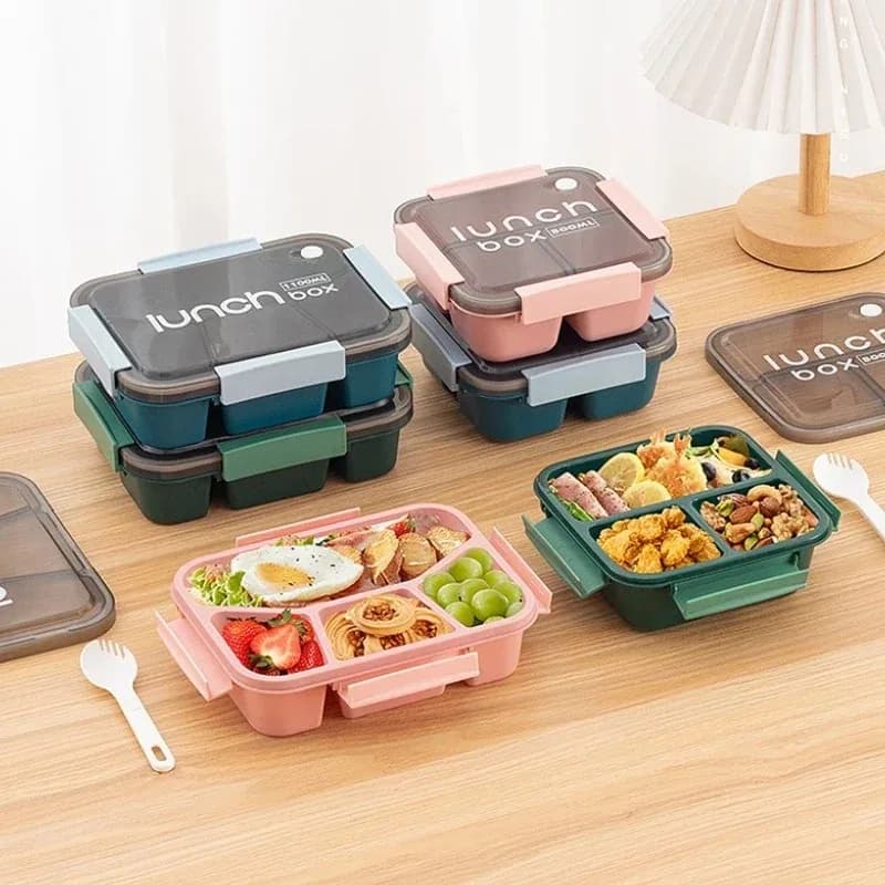 Nuovo contenitore per il pranzo scomparto in plastica Bento Box sicuro per microonde con posate Conservazione degli alimenti per stoviglie per studenti e lavoratori 800/1100 ml L
