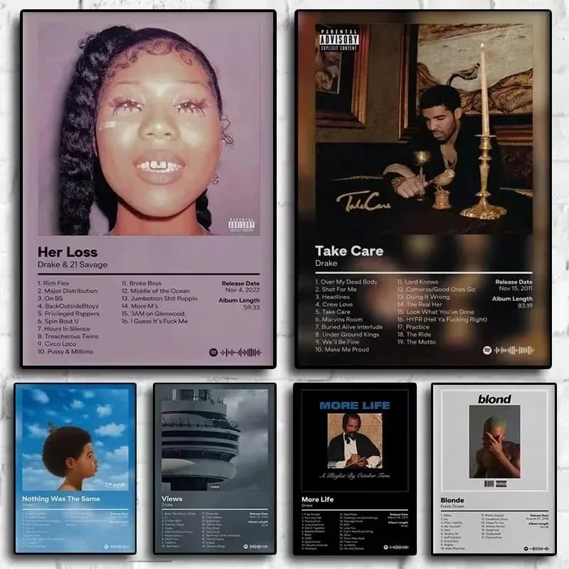 Drake Pop Rap Album musicale Copertina Poster Rapper estetico Hip Hop Rock Wall Art Canvas Painting Immagine per soggiorno Casa De