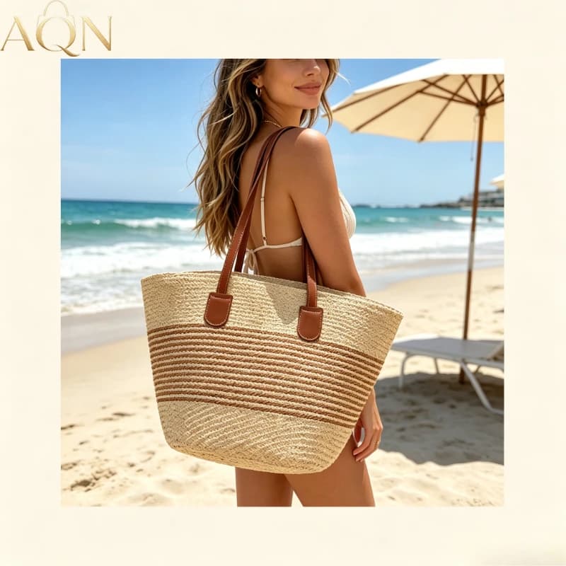 AQN Straw Woven Basket Shoulder Bag for Women Large Capacity Top-Handle Seaside Outdoor Travel Vacation Handbag