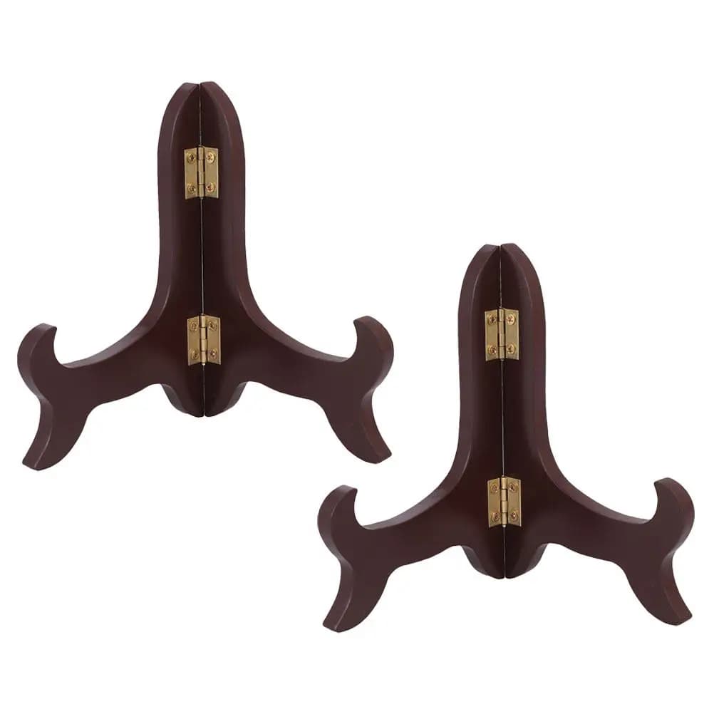 2Pcs Natural Wood Plate Display Rack Smooth Surface Non-Slip Base for Home Office Restaurant Trade Show Artwork Picture Frame