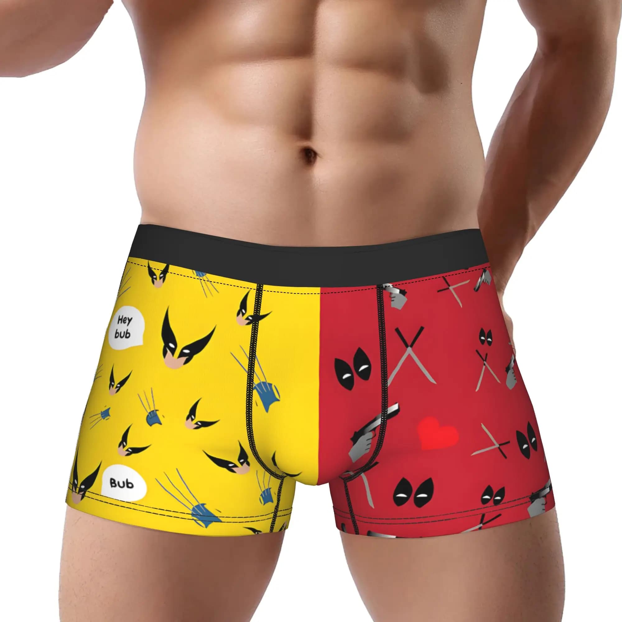 1 pezzo The “Boxes” – Mutande Deadpool e Wolverine gialle e bianche, mutandine traspiranti, biancheria intima maschile, pantaloncini comodi