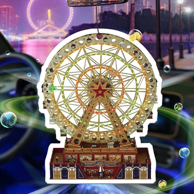 Profumo per auto in stile carillon con animazione della ruota panoramica della Fiera di Natale di Mr. Christmas World, decorazioni natalizie