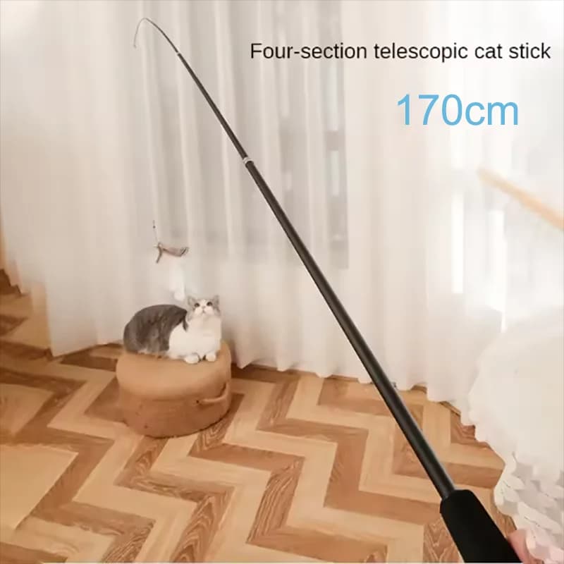 Four Section Telescopic Cat Stick 1.8m Super Long Carbon Fiber Fishing Rod Scratch Resistant Feather Cat Toy Pet Supplies