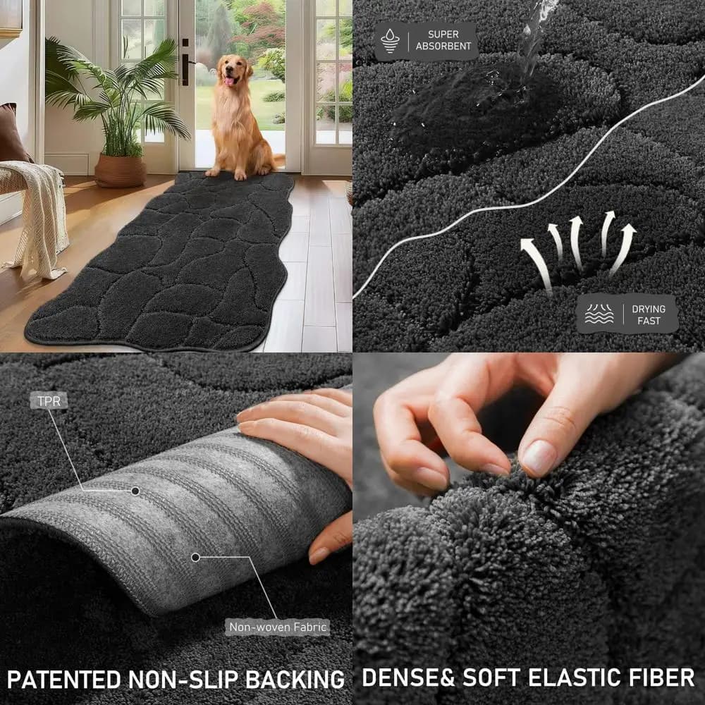 Extra Large Cane Absorbent Mat, 22x47, Fango Resistant, Anti-slip, Washable, Ideal for Entrance and Patio (Grigio Antracite)