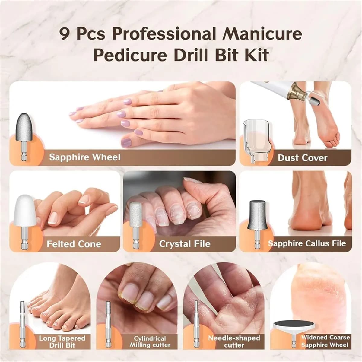 ABDD HOT Professional Manicure Pedicure Kit, Electric Nail File Set,15 Speeds Hand Foot Care Tool for Nail Grind Trim Polish
