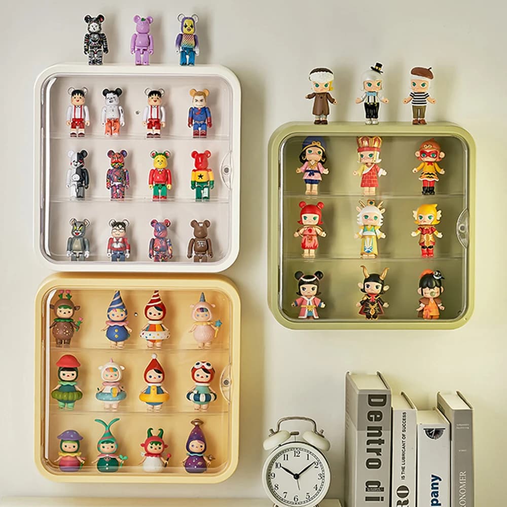 Scaffale di stoccaggio per scatola cieca multi stile montata a parete Scatola di immagazzinaggio per bambole antipolvere con aspirazione magnetica Bubble Mart Figurine Vetrina
