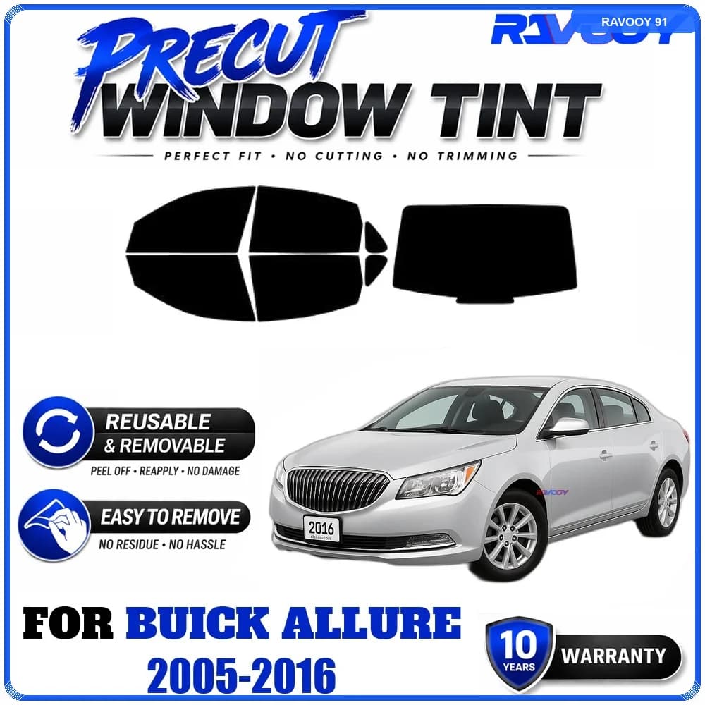 RAVOOY Precut Window Tint, Reusable Removable EPU Film, Custom Fit for Buick Allure 2005-2016, UV Heat Protection