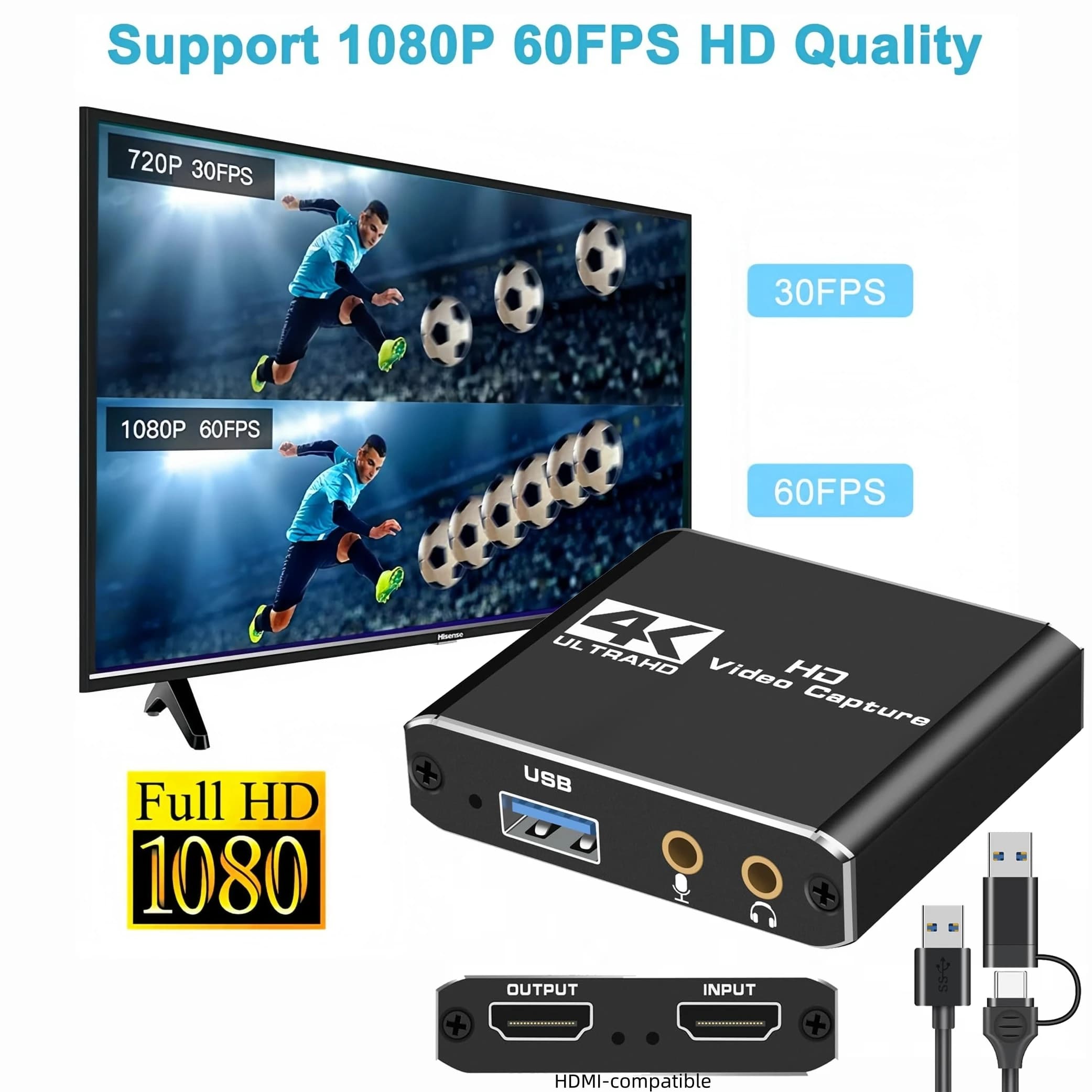 Scheda di acquisizione USB 3.0 con registratore audio video loop-out 1080P 60fps compatibile HDMI 4K per PS5 PS4 PC Gaming/streaming live OBS