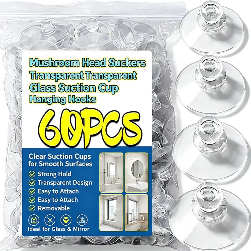 60/5pcs Mushroom Head Suckers Transparent Glass Suction Cup Hanging Hooks for Window Wall Strong Vacuum Sucker Towels Hangers