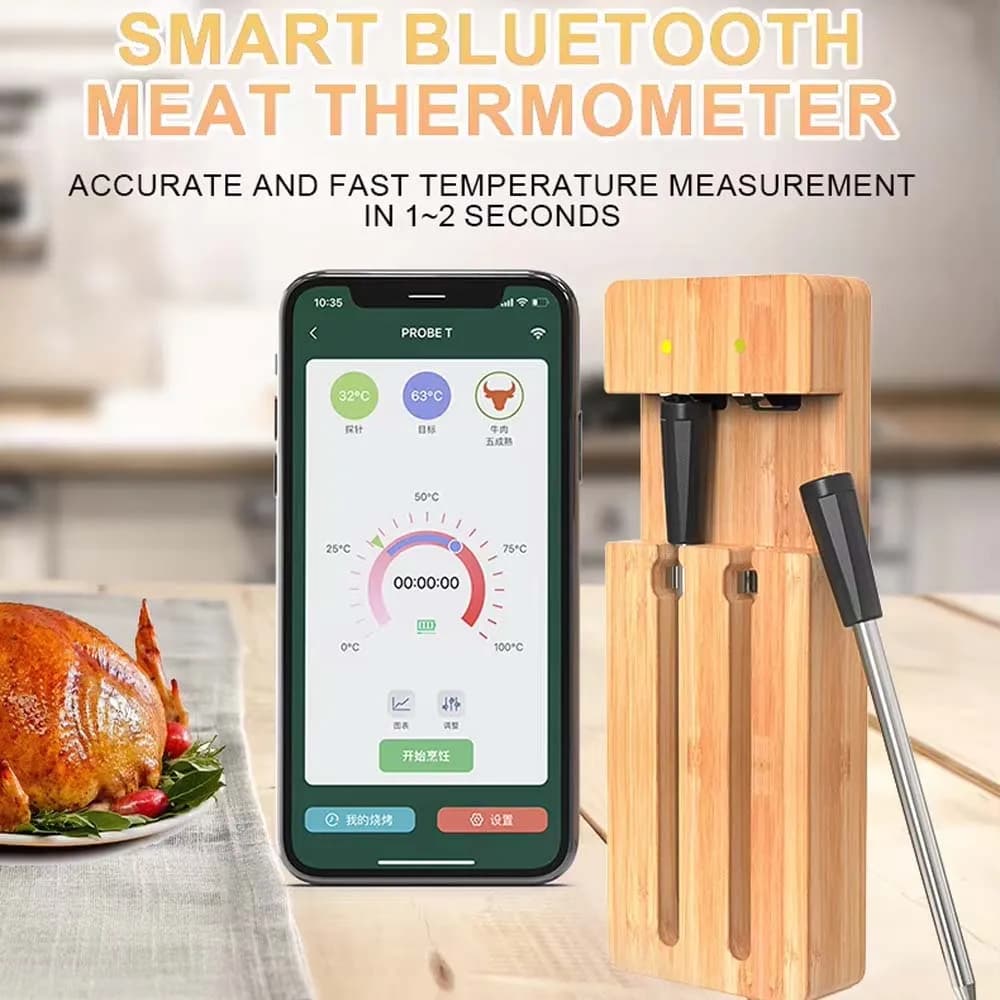 Termometro per carne wireless e termometro per barbecue domestico Bluetooth 5.4 con display lungo per cucinare, forno, barbecue, grill e affumicatore