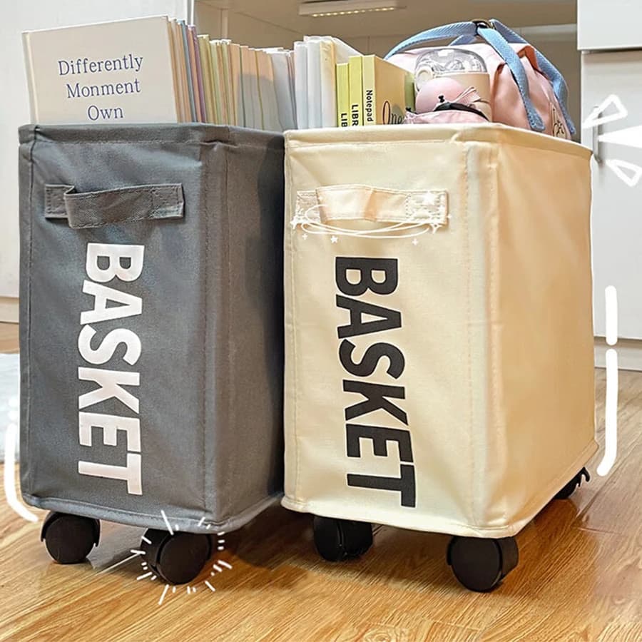 Nuovo Cesto per Bucato Pieghevole con Ruote, Carrello con Ruote, Piccolo Cesto Portatile per Vestiti Sporchi, Multifunzione Pieghevole