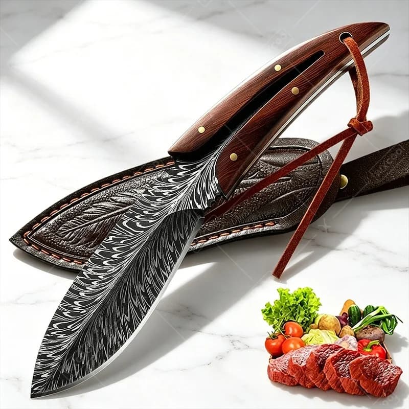 WXCOO Kitchen Knife Utility Butcher Knife with Cover Multi-Purpose Fruit Slicing Vegetable Cutting Meat Cleaver Cooking Boning