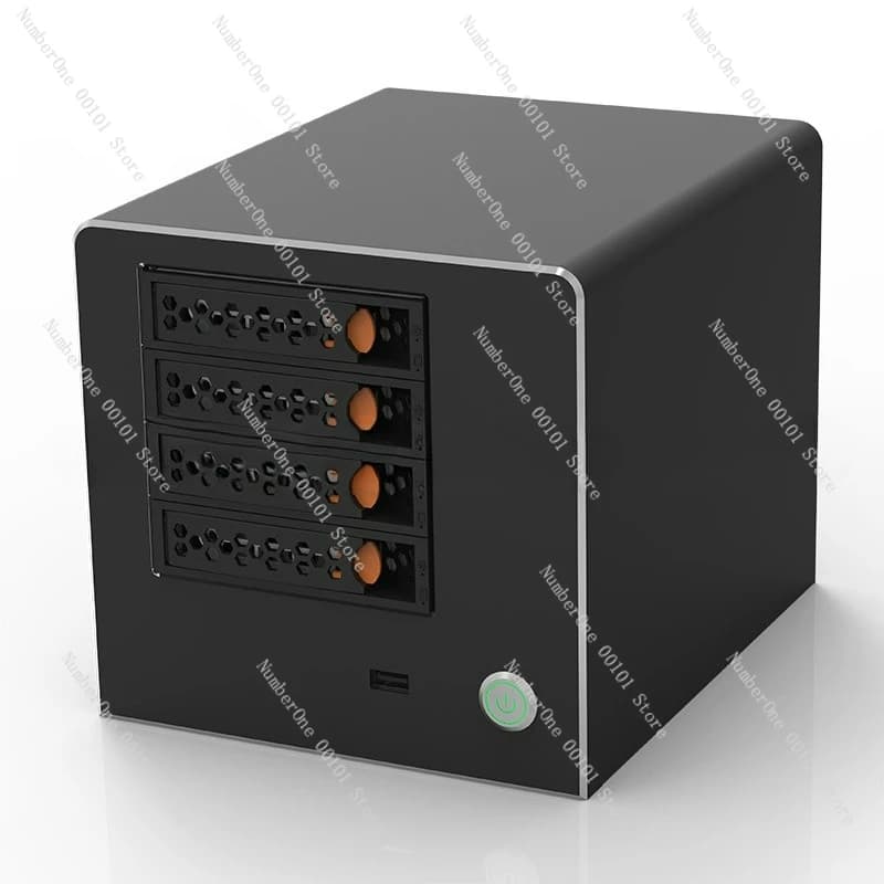 Telaio per computer con pannello in lega di alluminio a 4 alloggiamenti per server con telaio di archiviazione NAS quadrato nero