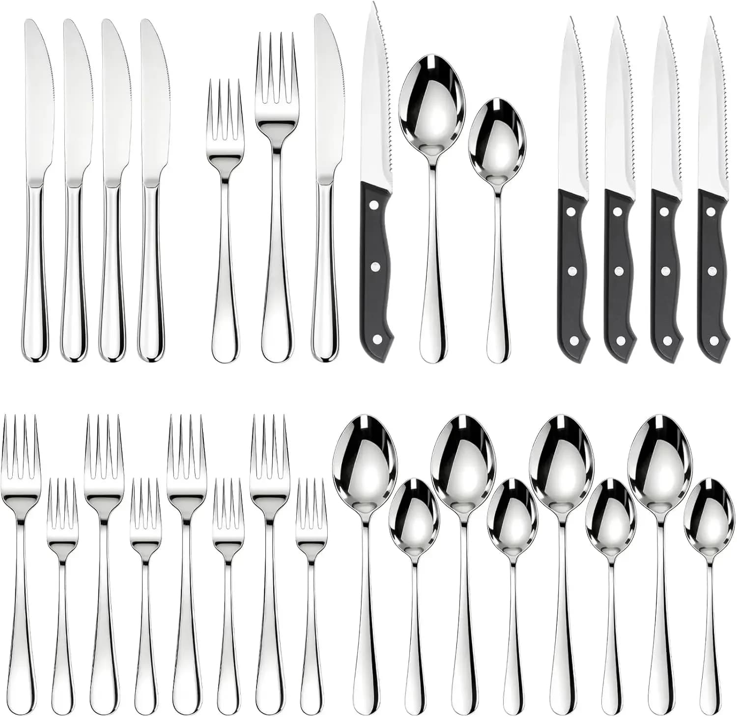 Set di posate in acciaio inossidabile da 24 pezzi con coltelli da bistecca per 4 persone - Utensili da cucina lucidati a specchio