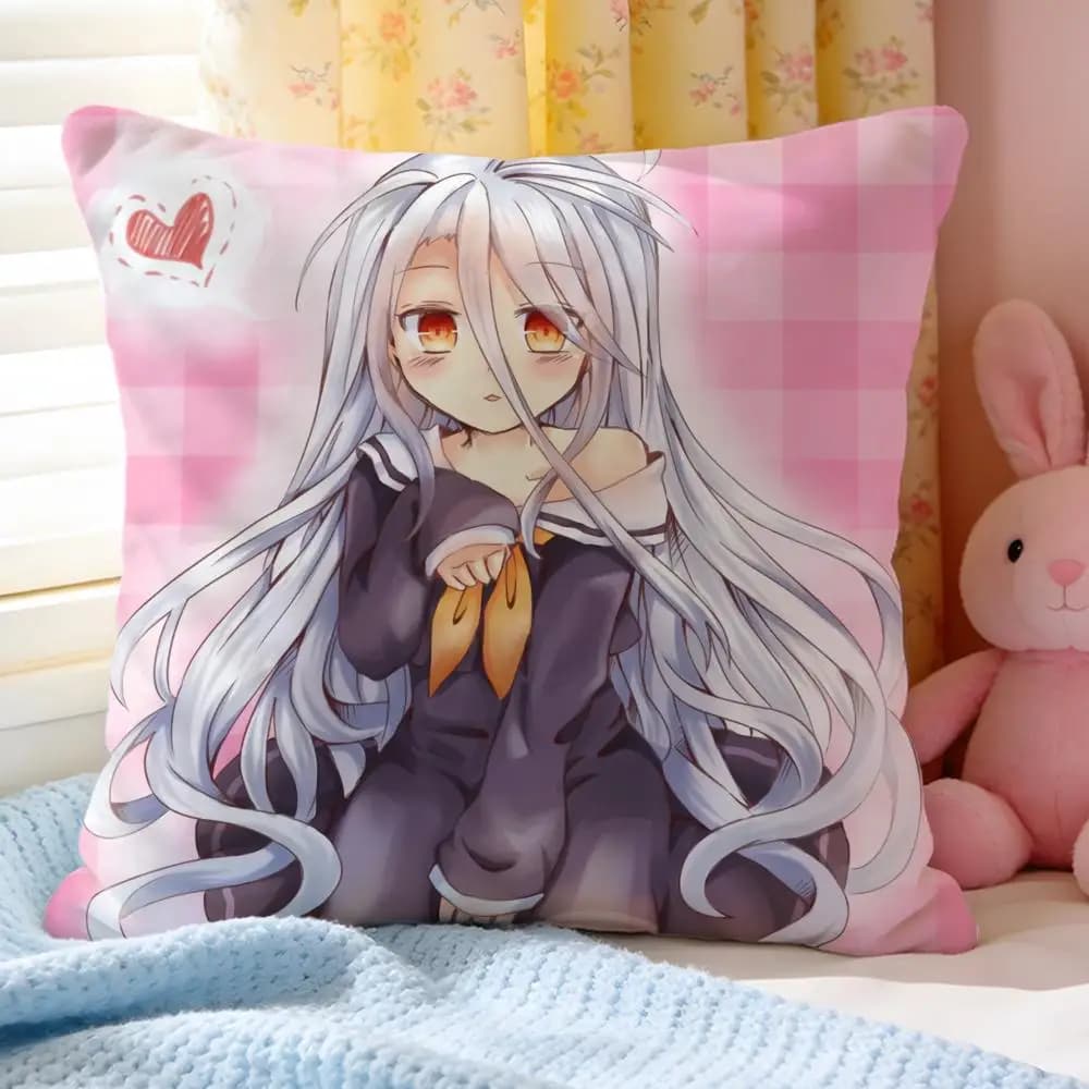 Fodera per cuscino in peluche corto, morbida e lavabile, per divano, letto, ufficio, No Game No Life Anime