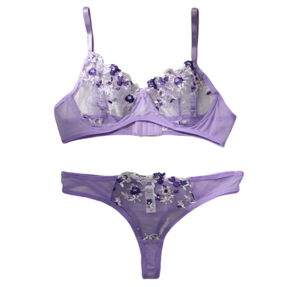 Sexy Lingerie Seductive Transparent Romantic Lace Embroidery Flower Erotic Underwire Ultra Thin Cup Chic Women's Panties Bikini