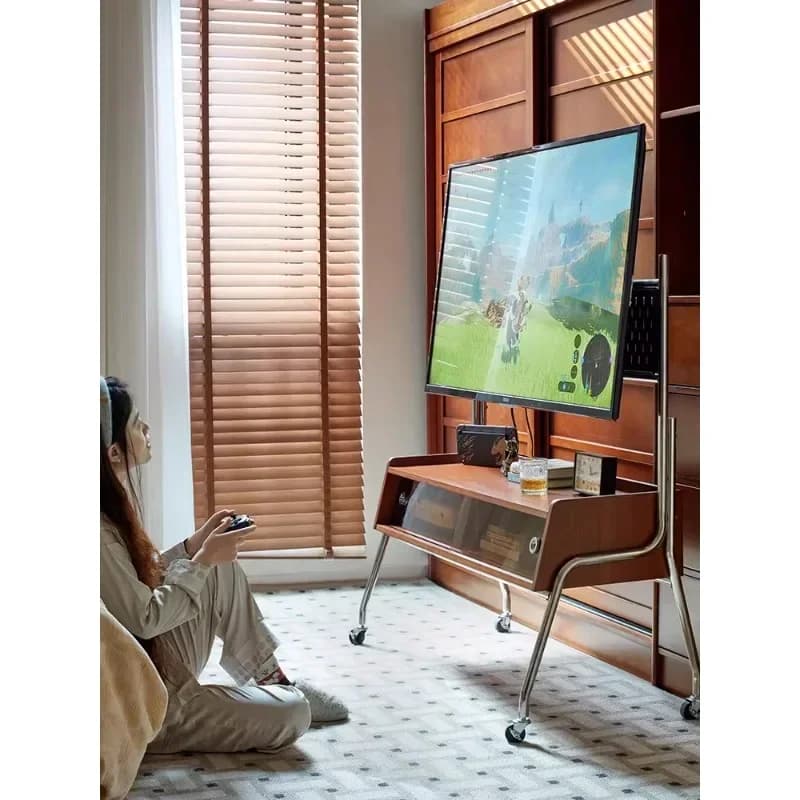 Solid wood TV stand Small apartment living room Bedroom floor removable monitor TV stand Nordic