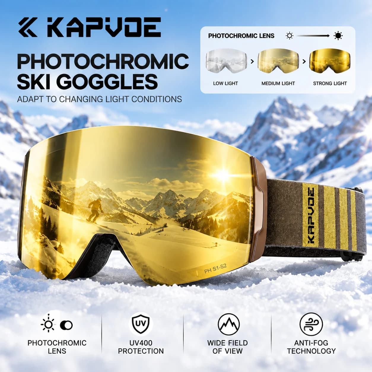 Kapvoe New Ski Goggle Snow Snowboard Anti-Fog Mask Eyewear Men Kit Cylindrical UV400 Snowmobile Jet Ski Accessories Ski Glasses