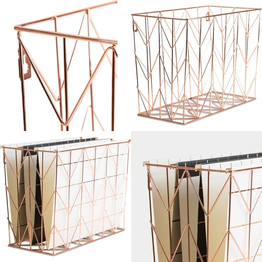U Brands Organizer da scrivania per documenti sospesi in filo di oro rosa, design in metallo per un archiviazione efficiente dell'ufficio e la gestione dei documenti in casa