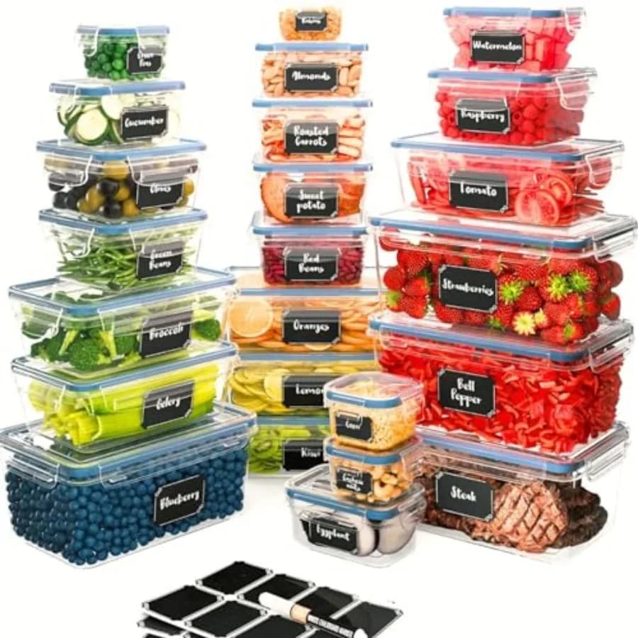 Set di Contenitori per Alimenti in Plastica Senza BPA da 48 Pezzi con 24 Contenitori e 24 Coperchi per l'Organizzazione della Dispensa della Cucina