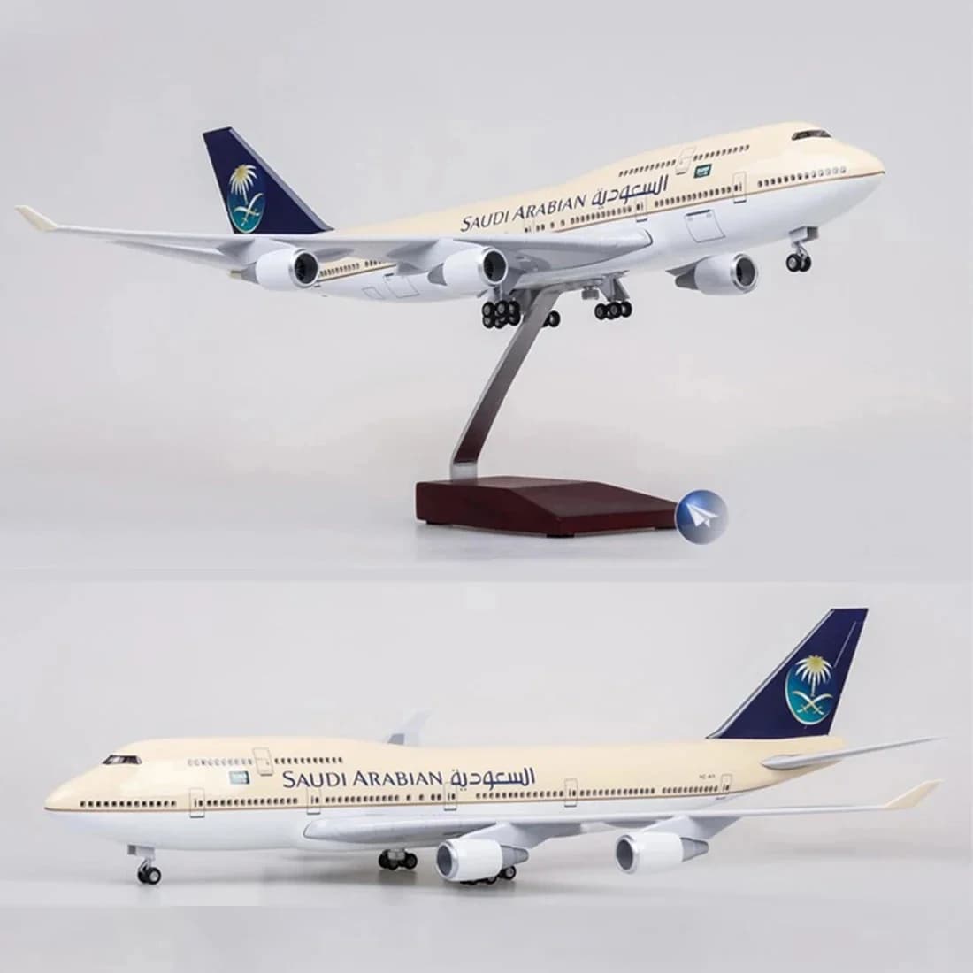 Modellino di Aereo in Scala 1:150, B747 Saudi Arabian Airways, 47cm, in Resina Pressofusa con Luci e Supporto, Giocattolo per Bambini, Regalo da Collezione