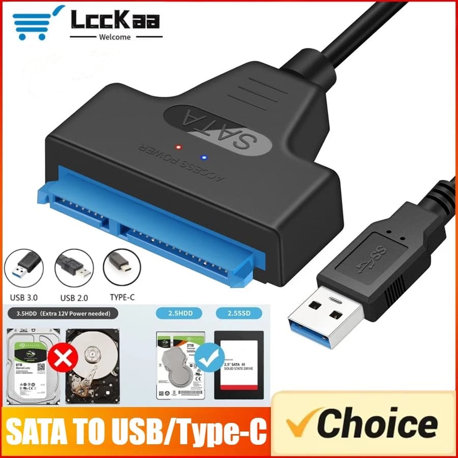 LccKaa Cavo SATA a USB 3.0 / 2.0/Tipo C per disco rigido SSD HDD esterno da 2,5 pollici Adattatore SATA 3 a 22 pin Convertitore USB SATA