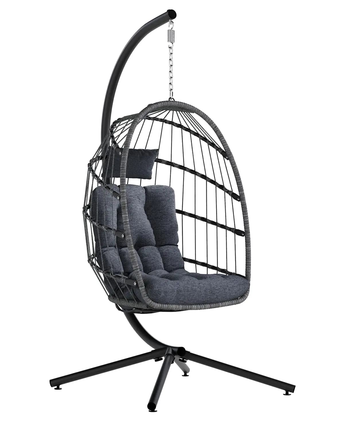 Outdoor egg-shaped rocking chair with support, egg-shaped chair in inner wickers with cushion, capacity 350 pounds per patio, customizable