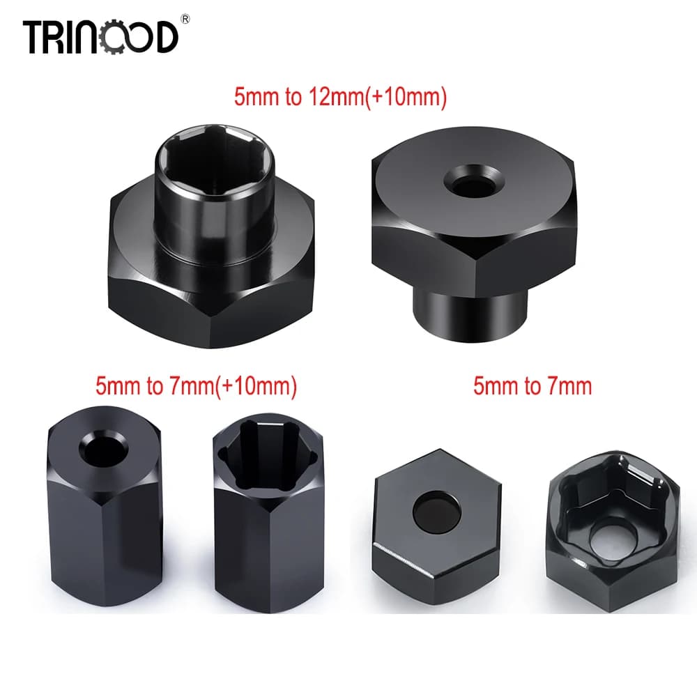 TRINOOD 4Pcs adattatori per mozzo ruota esagonale in lega di alluminio da 5mm a 12mm conversione da 5mm a 7mm per parti di aggiornamento 1/10 RC Truck WPL D12