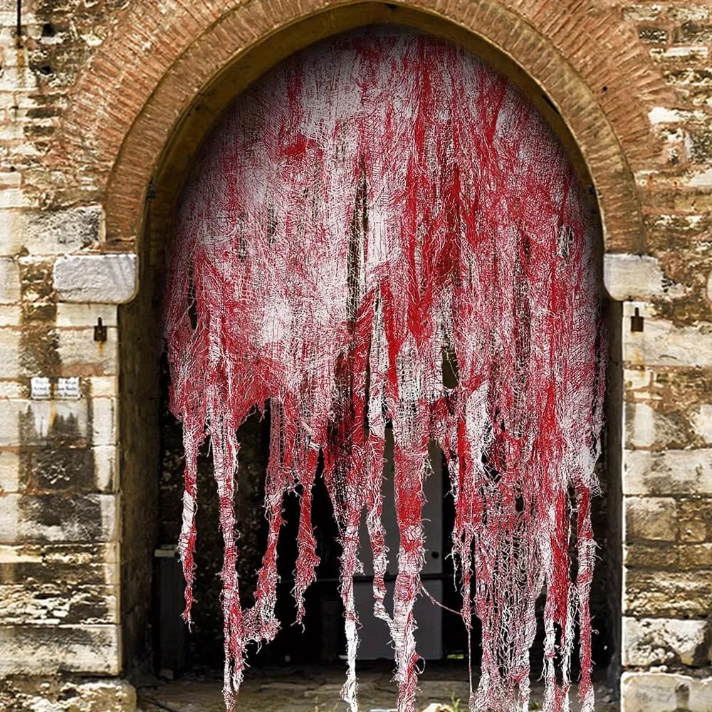 Decorazioni di garza insanguinata di Halloween, benda di stoffa insanguinata horror, tende per porte, oggetti di scena per feste in casa stregata di Halloween
