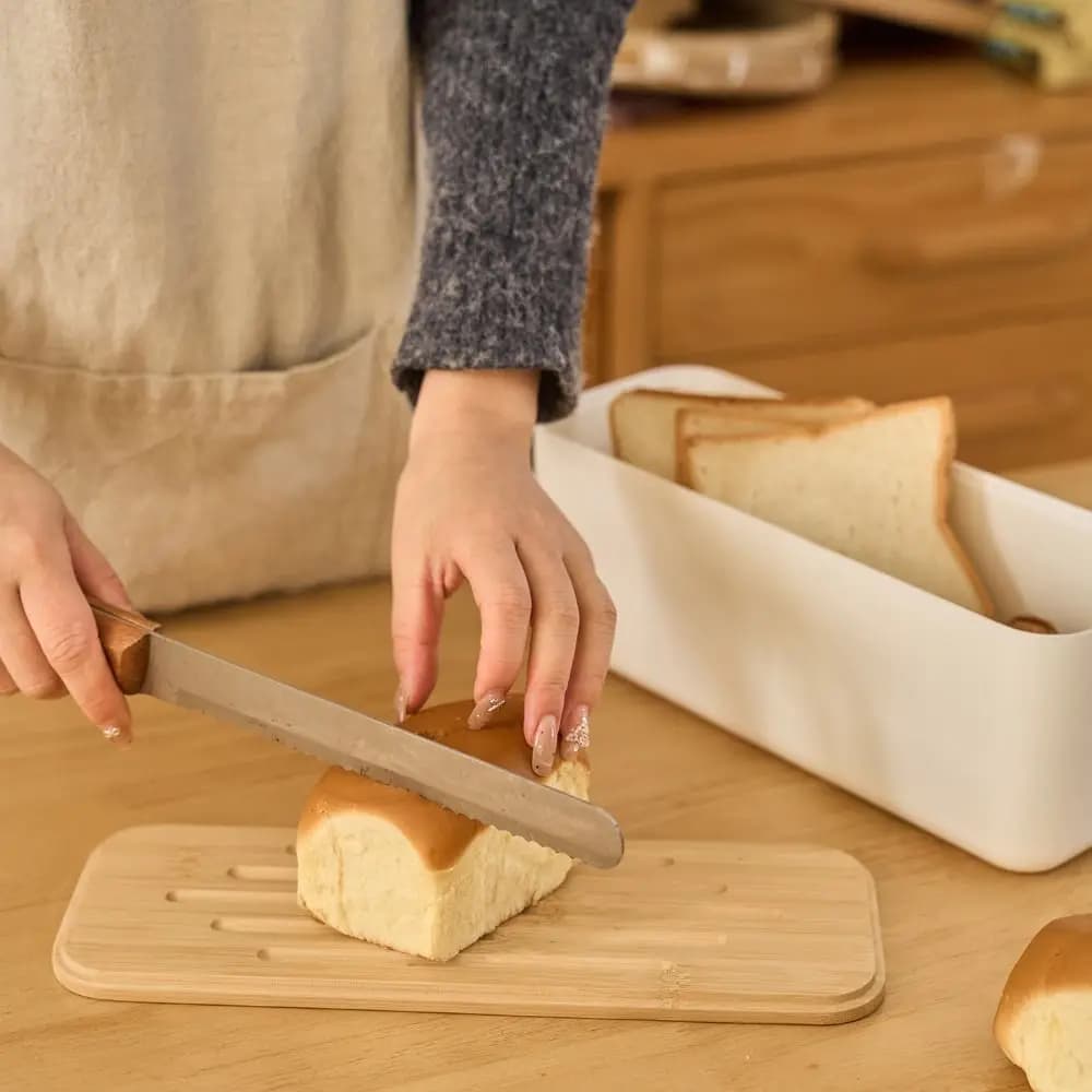 Cutting Board Lid Bread Box With Wooden Lid Bamboo Lid Rectangular Shape Bread Storage Bin Spacious Container Space Saving