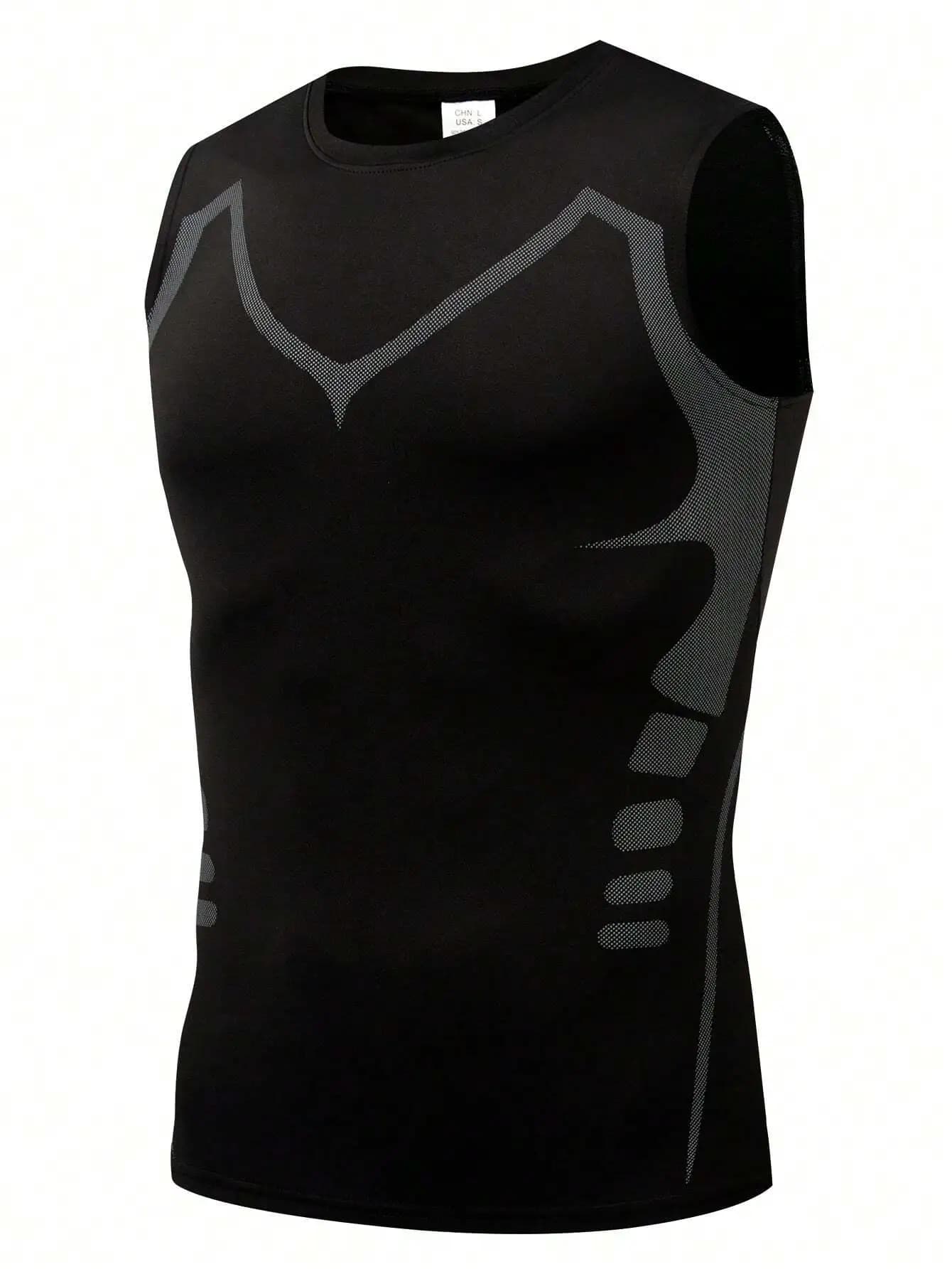 Boyfriend Style Men Sports Tank Top, Quick-Drying Moisture-Absorbing Breathable Compression Undershirt, Digital Printed Sport Shirt, Suitable For Basketball Training, Running And Cycling Compression Shirt Black Summer