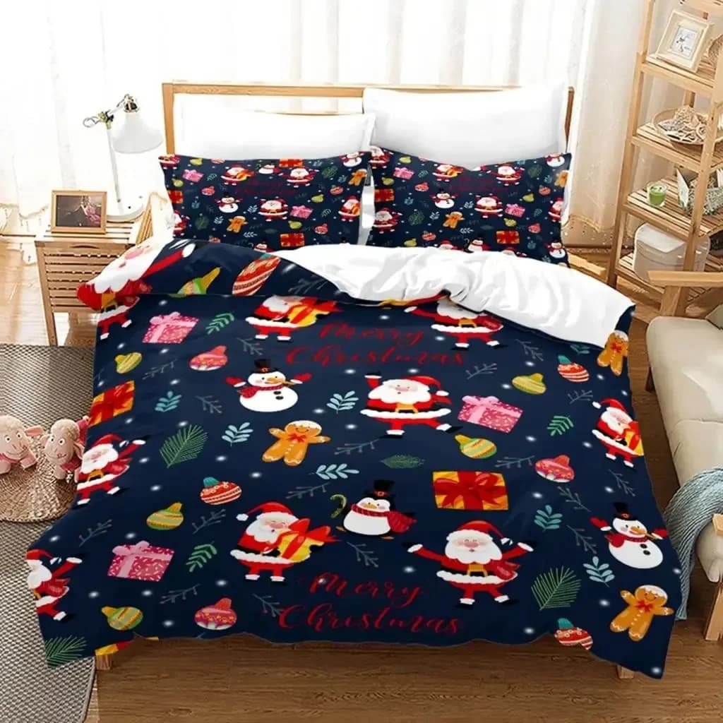 Set Copripiumino Natalizio con Stampa di Babbo Natale, Set Biancheria da Letto Misura Singola per Bambini e Adulti, Regalo di Capodanno, Biancheria da Letto in Poliestere