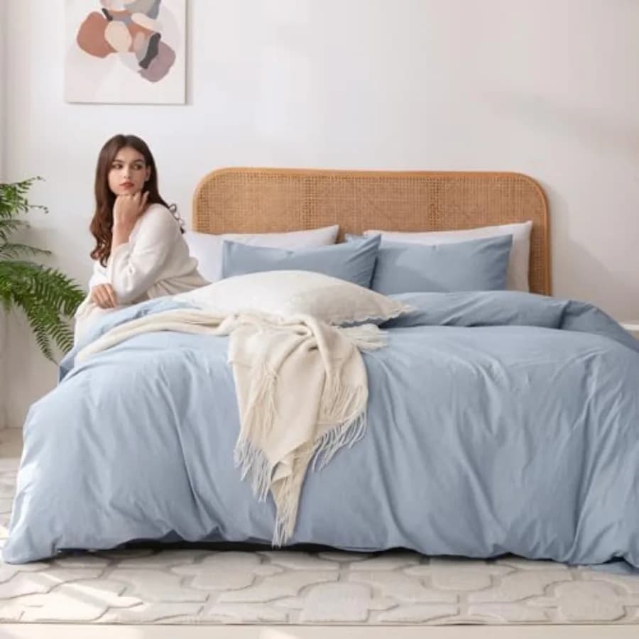 Set Copripiumino 2 Pezzi Misura Singola, 100% Cotone Organico Lavato con Sensazione di Lino, Set Biancheria da Letto Lussuoso, Morbido e Traspirante